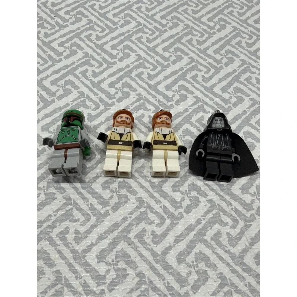 Vintage LEGO Star Wars Keychain Lot Boba Fett Palpatine 2x Obi-Wan INTACT LOOPS